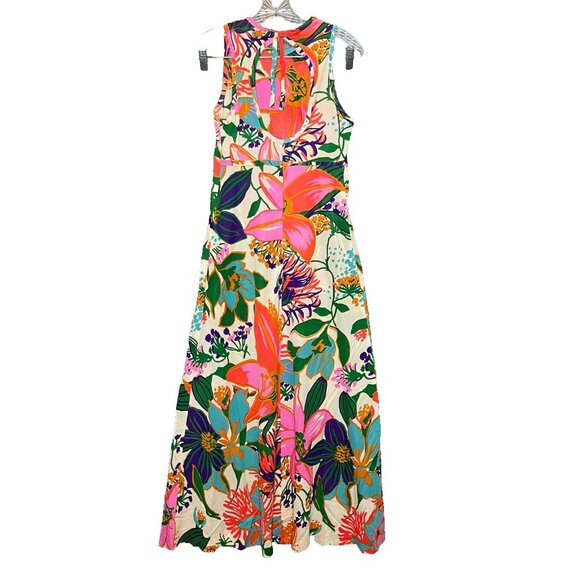 Vtg Junior Aim Juniors Colorful Floral Tropical Retro Cut Out Back Maxi Dress S* - Picture 2 of 10